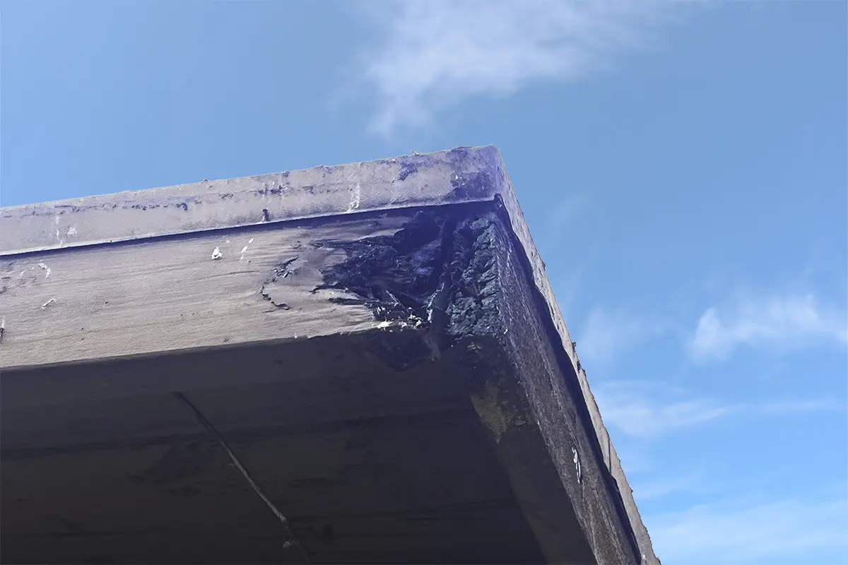 Dryrot decay at fascia corner edge